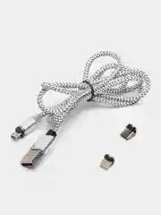 Серебряный usb-кабель магнитный X-cable c коннекторами: Micro, Type-C,  Lightning