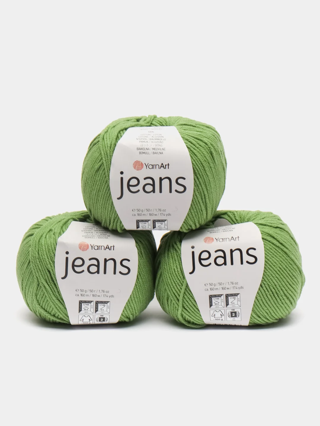 Оливковый пряжа YarnArt Jeans комплект 3штуки 5штук (ч1) 55% Хлопок 45% Акрил 50г 160м Ярн Арт Джинс