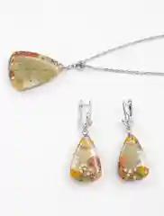 Кулон и серьги из эпоксидной смолы и живых цветов, в подарочной коробке, ручная работа