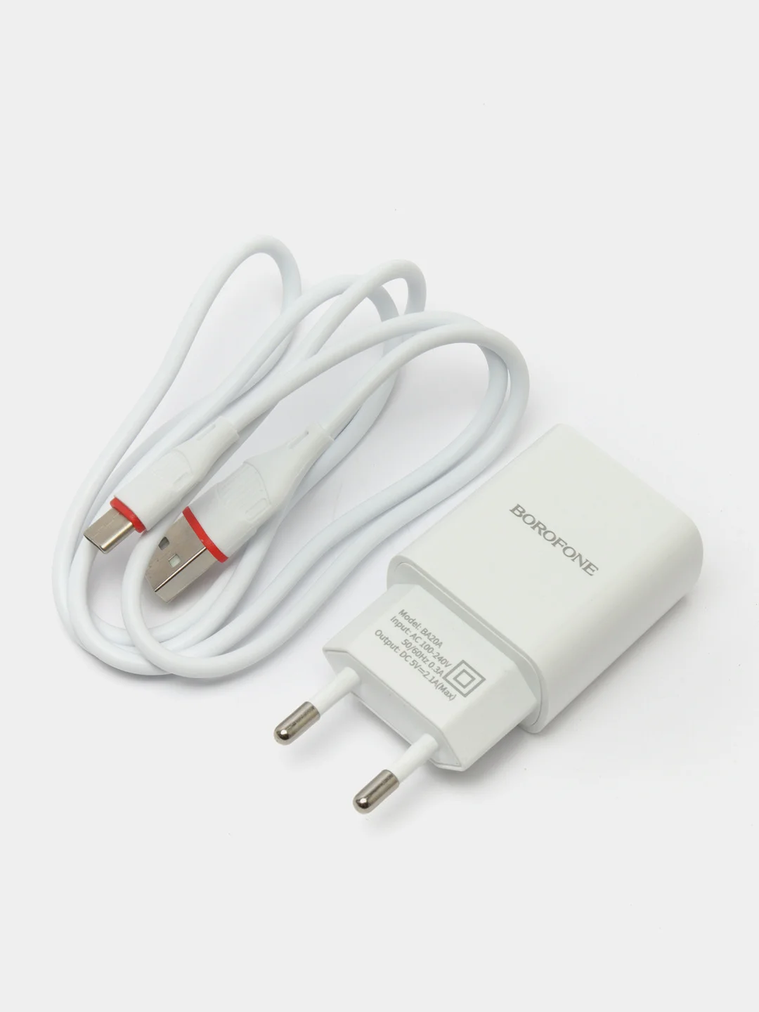 Белый сетевое зарядное устройство для Type-C, СЗУ, 1USB, 2.1A, Borofone, зарядка тпси