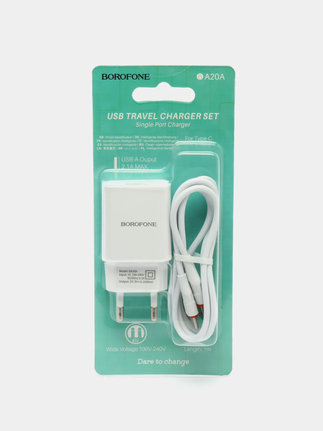 Белый сетевое зарядное устройство для Type-C, СЗУ, 1USB, 2.1A, Borofone, зарядка тпси