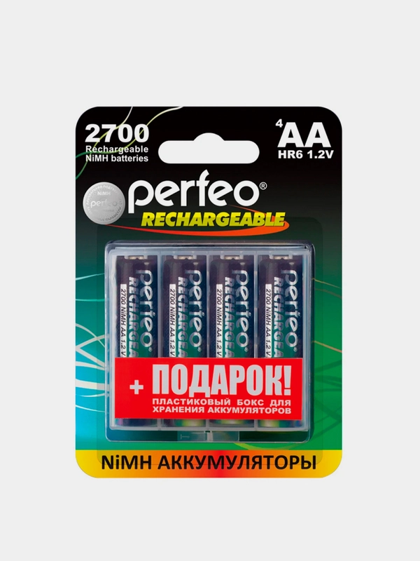 Аккумуляторы AA Perfeo AA2700mAh, Ni-Mh, 1.2V, бокс для хранения, 4 штуки