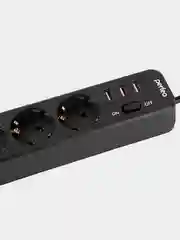 Черный сетевой фильтр Perfeo POWER STREAM 3 розетки, 2.5 кВт, двойная защита, 3 USB