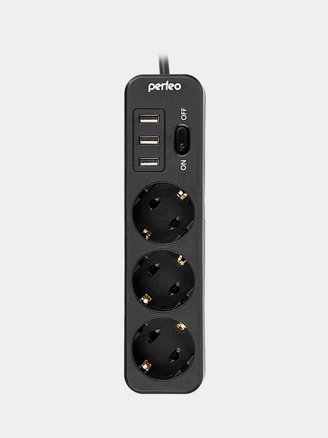 Черный сетевой фильтр Perfeo POWER STREAM 3 розетки, 2.5 кВт, двойная защита, 3 USB