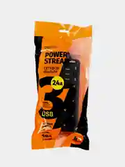 Черный сетевой фильтр Perfeo POWER STREAM 3 розетки, 2.5 кВт, двойная защита, 3 USB
