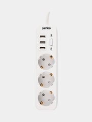 Сетевой фильтр Perfeo POWER STREAM 3 розетки, 2.5 кВт, двойная защита, 3 USB