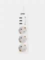 Белый сетевой фильтр Perfeo POWER STREAM 3 розетки, 2.5 кВт, двойная защита, 3 USB