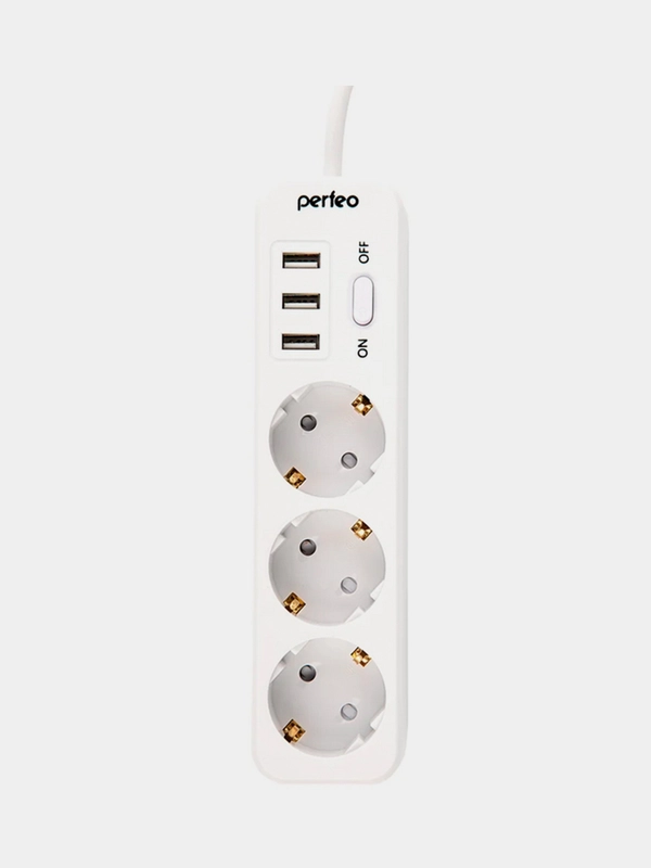 Сетевой фильтр Perfeo POWER STREAM 3 розетки, 2.5 кВт, двойная защита, 3 USB
