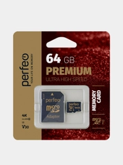 Карта памяти Perfeo microSDXC, 64GB, High-Capacity, Class 10, UHS-3 с адаптером