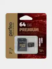 Черный карта памяти Perfeo microSDXC, 64GB, High-Capacity, Class 10, UHS-3 с адаптером