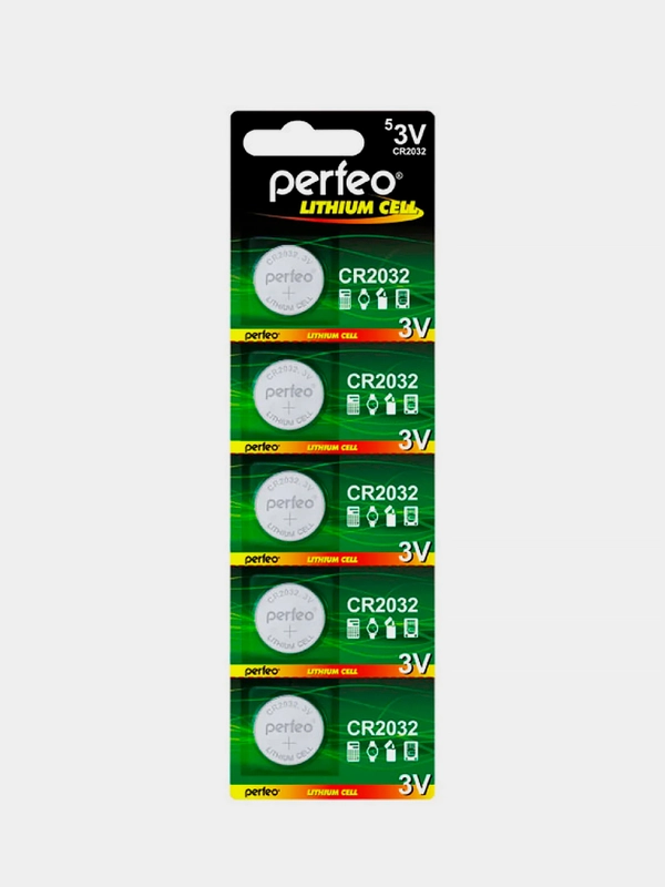 Батарейки дисковые литиевые Perfeo CR2032 Lithium Cell, 5 штук