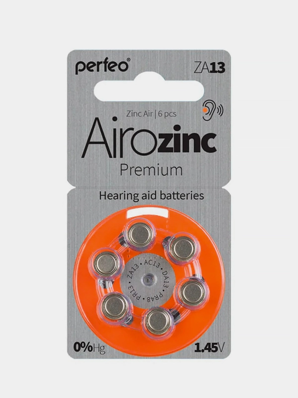 Батарейки для слуховых аппаратов Perfeo ZA13/6BL (AC13, DA13, PR48) Airozinc Premium, 6 шт