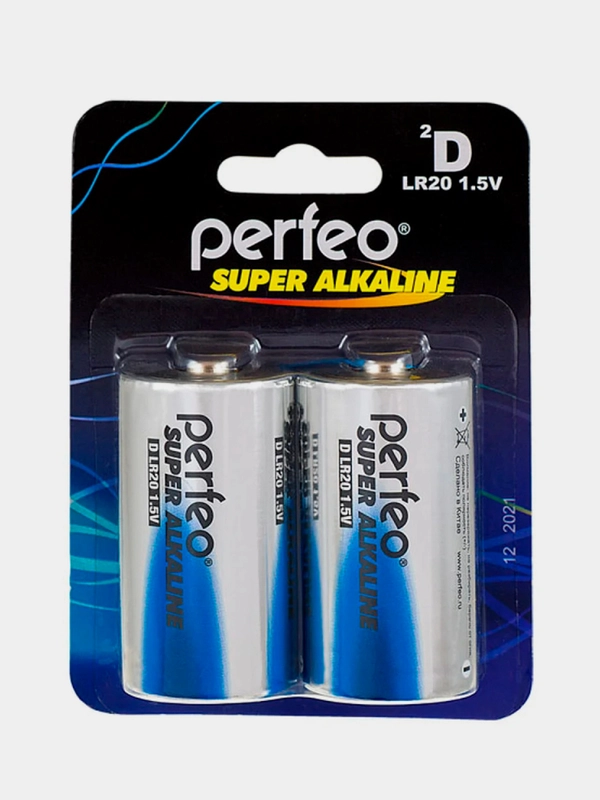 Батарейки алкалиновые Perfeo Super Alkaline LR20, "D", 2 штуки