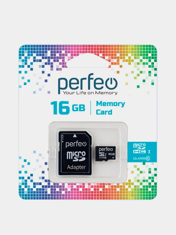 Карта памяти Perfeo microSD, 16GB, High-Capacity, Class 10, с адаптером