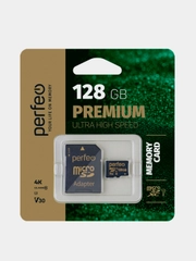 Карта памяти Perfeo microSDXC, 128GB, High-Capacity, Class 10, UHS-3 с адаптером