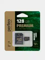 Черный карта памяти Perfeo microSDXC, 128GB, High-Capacity, Class 10, UHS-3 с адаптером