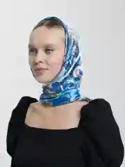 Синий платок женский на голову с принтом 90 см х 90 см