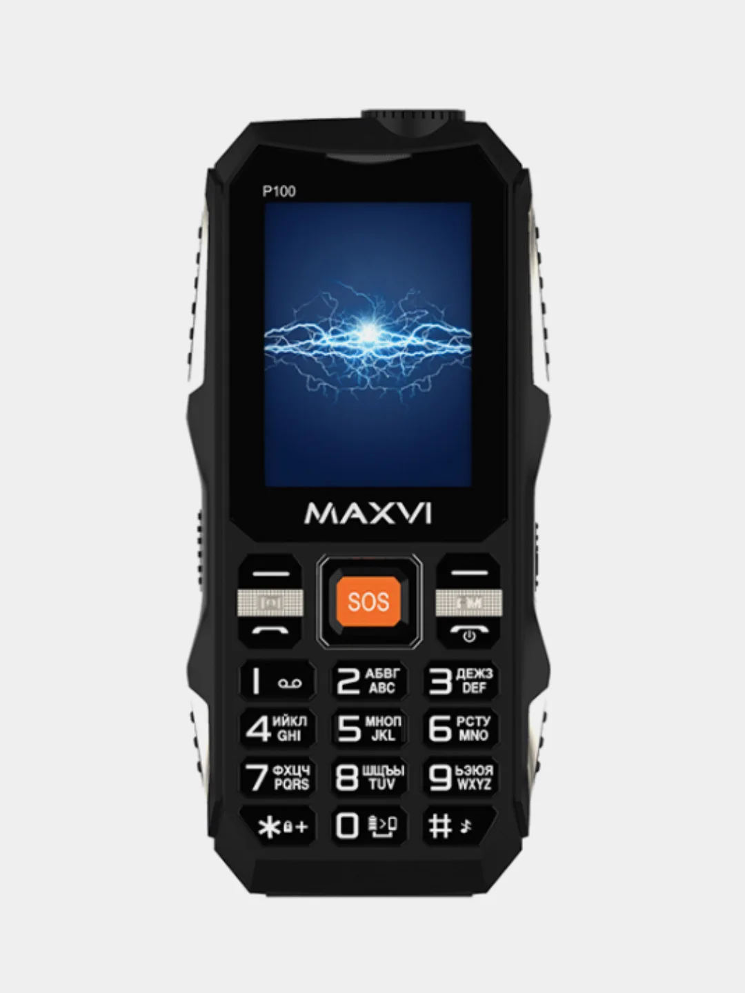 Черный мобильный телефон Maxvi P100, ударопрочный