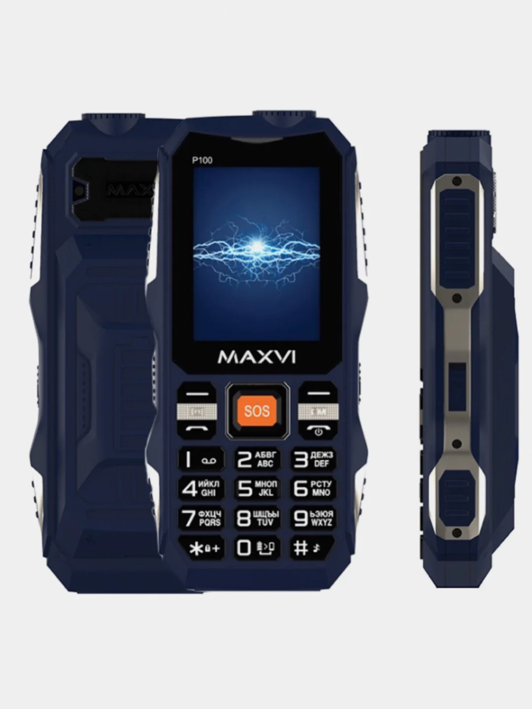 Черный мобильный телефон Maxvi P100, ударопрочный