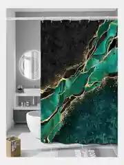 Зеленый шторы для ванной под мрамор
