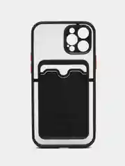 Черный чехол на iPhone XR, X, XS, 11, 12, 12Pro, 13, 13 Pro, с карманом для карт