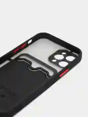Черный чехол на iPhone XR, X, XS, 11, 12, 12Pro, 13, 13 Pro, с карманом для карт