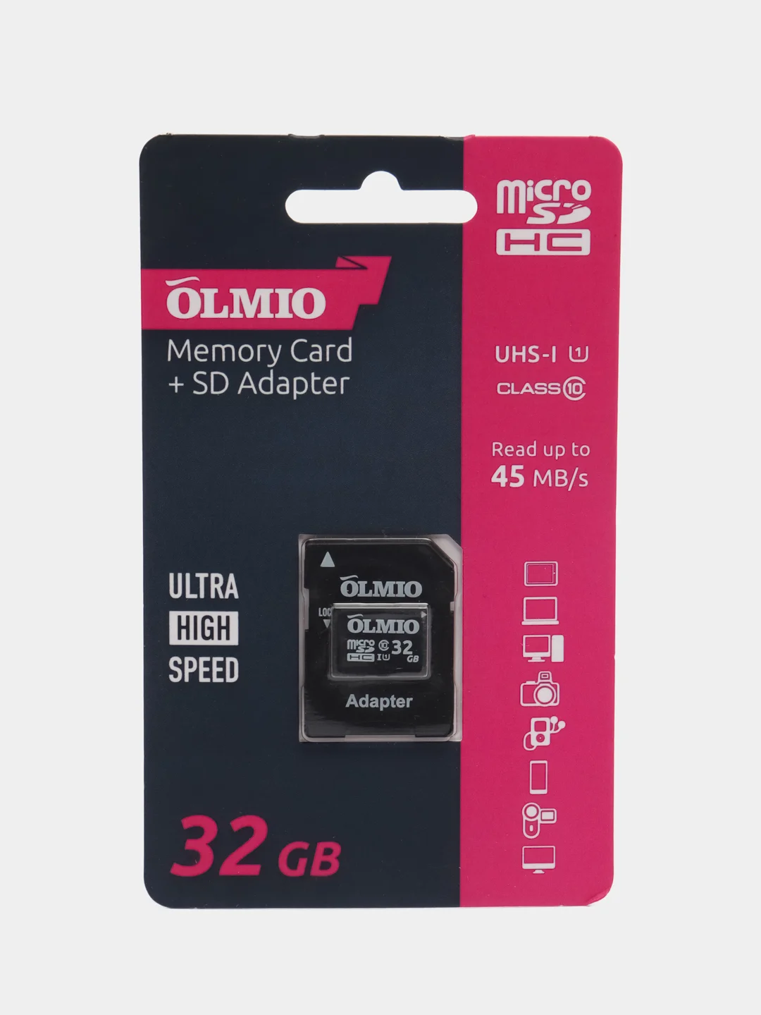 Карта памяти microSDXC OLMIO 10 UHS-I 32, 64, 128, 256 GB, c адаптером