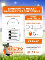 Палатка туристическая 200*200*130 3-4 местная
