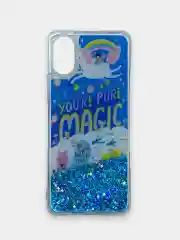 Голубой чехол Samsung Galaxy A03 Core, Самсунг Галакси А03 Кор силиконовый, жидкий, с блестками