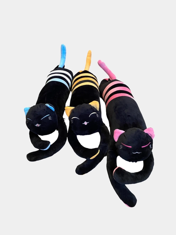 Мягкая игрушка Кот батон длинный черный полосатый, подушка обнимашка