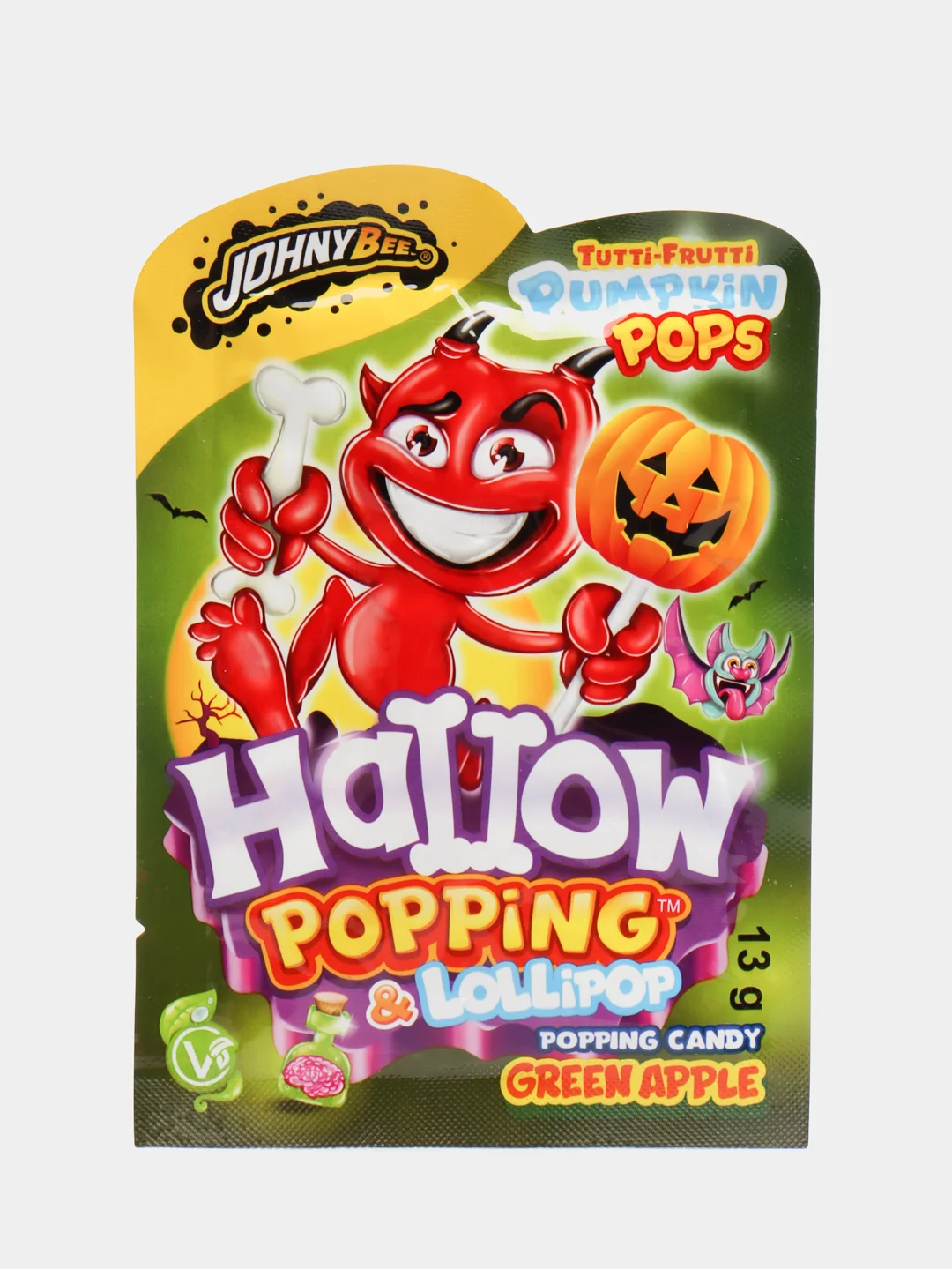 Зеленый карамель на палочке Johny Bee Hallow, 13 г