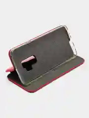 Красный кожанный чехол-книжка на Samsung Galaxy S9 Plus