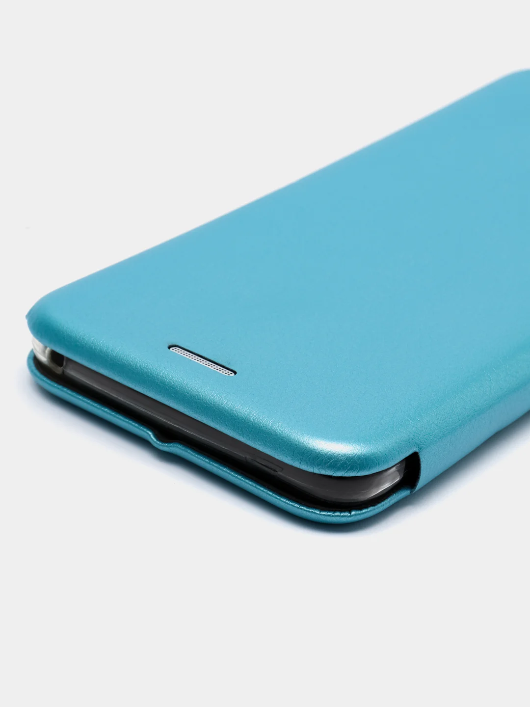 Голубой кожанный чехол-книжка на Samsung Galaxy S9 Plus