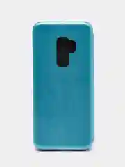 Голубой кожанный чехол-книжка на Samsung Galaxy S9 Plus