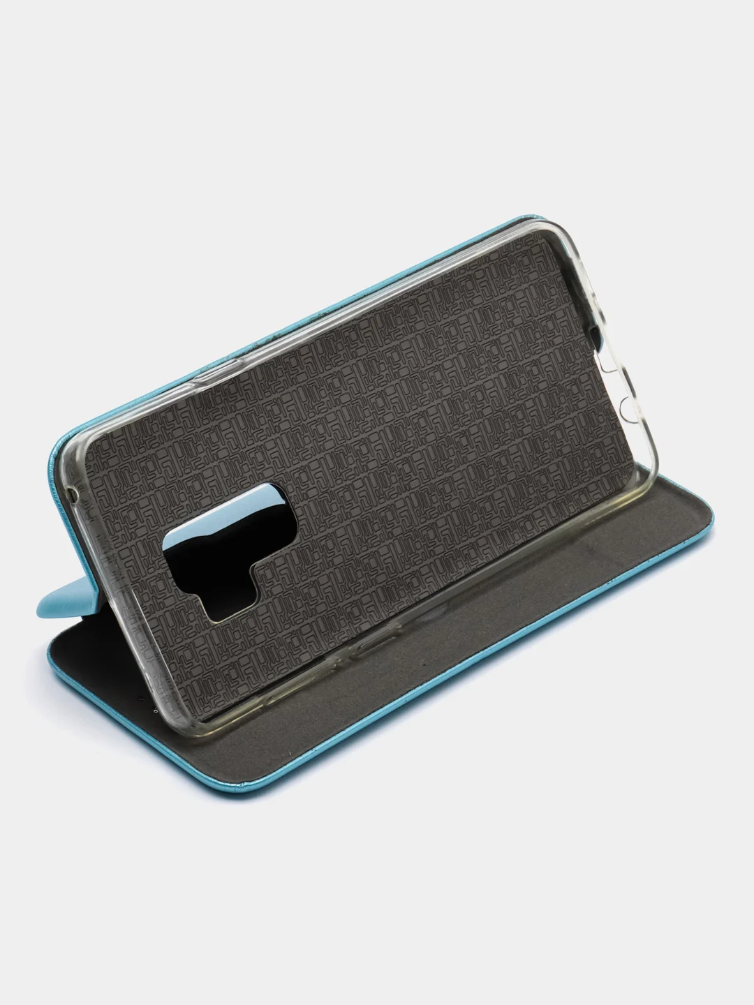 Голубой кожанный чехол-книжка на Samsung Galaxy S9 Plus