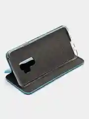 Голубой кожанный чехол-книжка на Samsung Galaxy S9 Plus