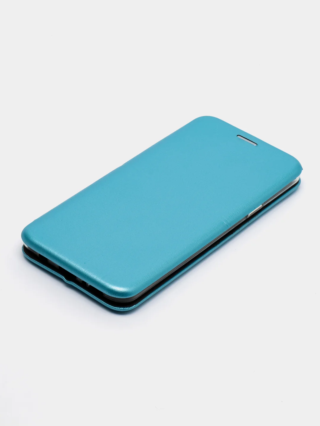 Голубой кожанный чехол-книжка на Samsung Galaxy S9 Plus
