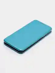 Голубой кожанный чехол-книжка на Samsung Galaxy S9 Plus