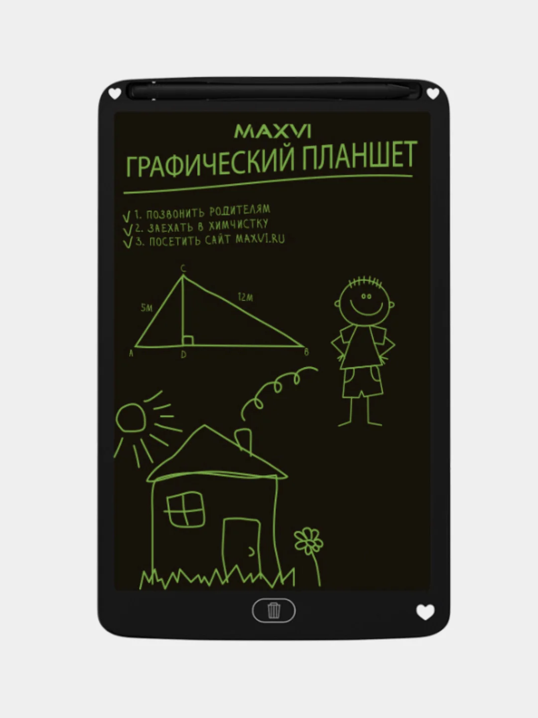 Черный графический планшет для заметок и рисование Maxvi MGT-03, дисплей 12 дюймов
