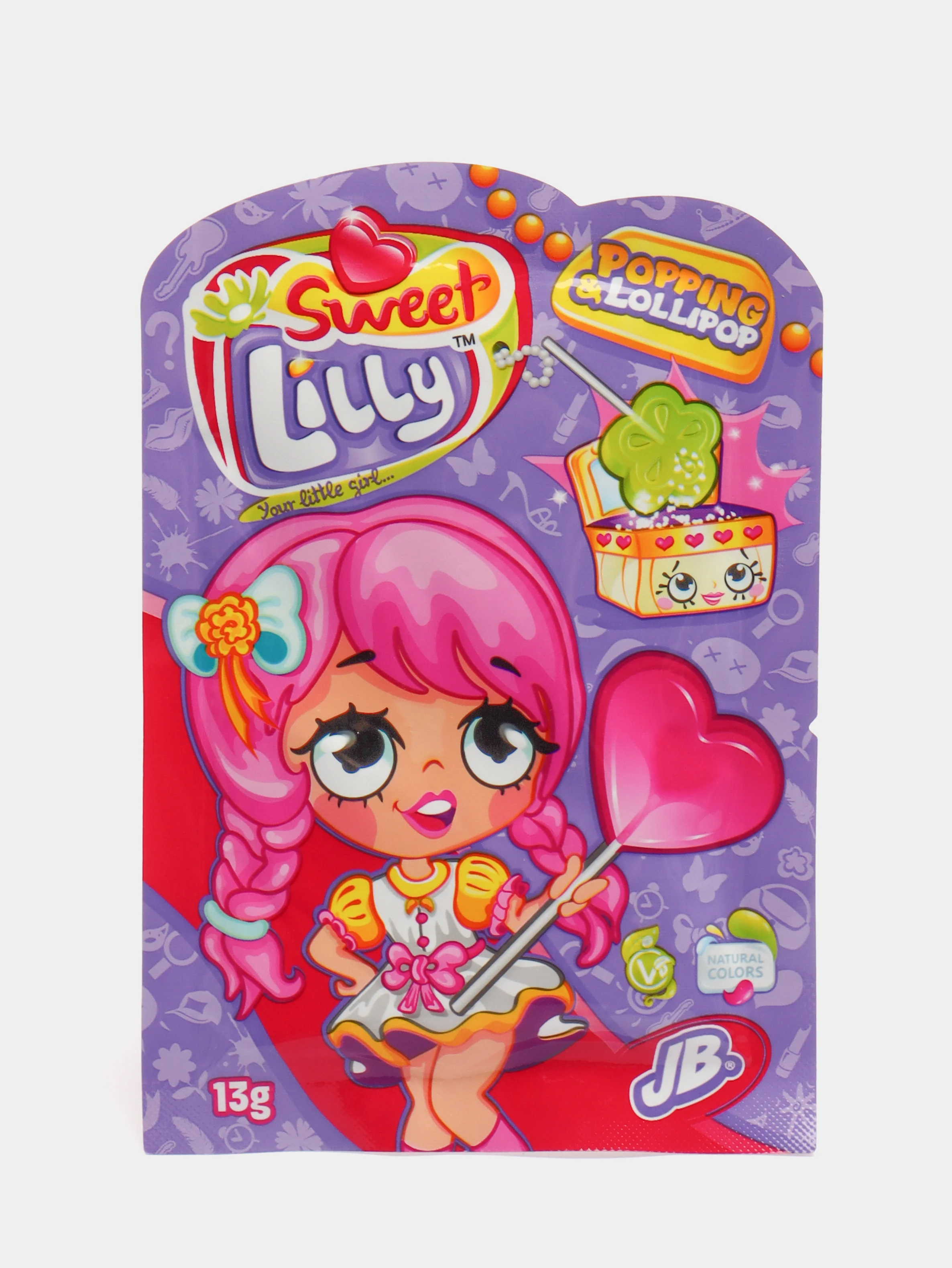 Фиолетовый леденец на палочке JohnyBee Sweet Lilly, с шипучей карамелью, 13 г