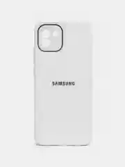 Белый чехол Samsung Galaxy A03 (Самсунг Галакси А03), пластиковый, глянцевый, под стекло