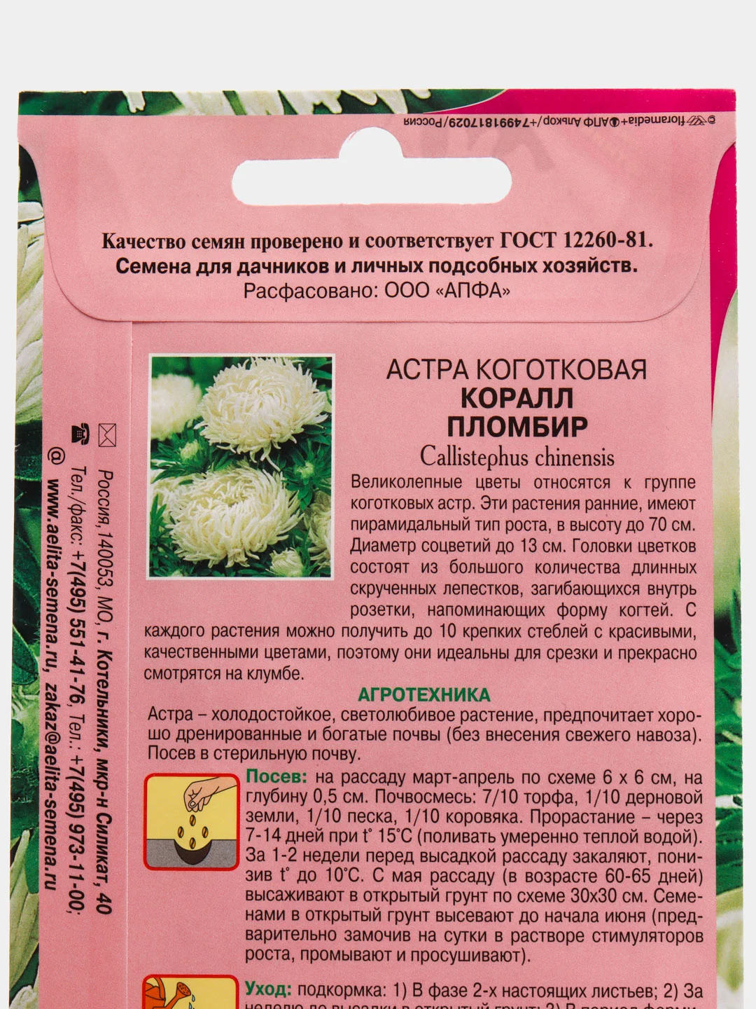 Семена Астра "Коралл Пломбир"