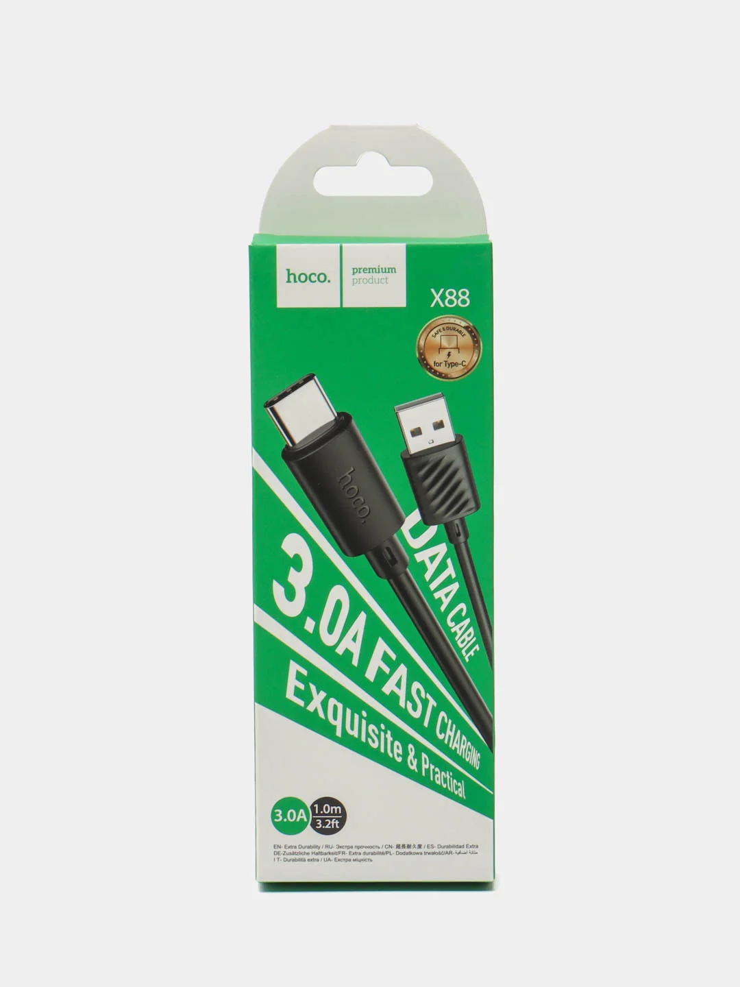 Черный кабель Hoco Micro-USB, Type-C, Lightning, 1 метр