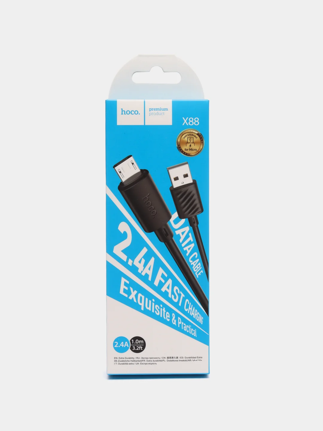 Черный кабель Hoco Micro-USB, Type-C, Lightning, 1 метр