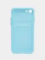 Голубой чехол для iPhone 12, 13, Pro Max, 7, 8, SE 2020 с карманом для карт защита камеры динамика