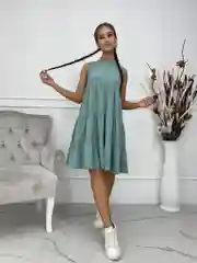 Мятный платье женское с оборками, свободный крой