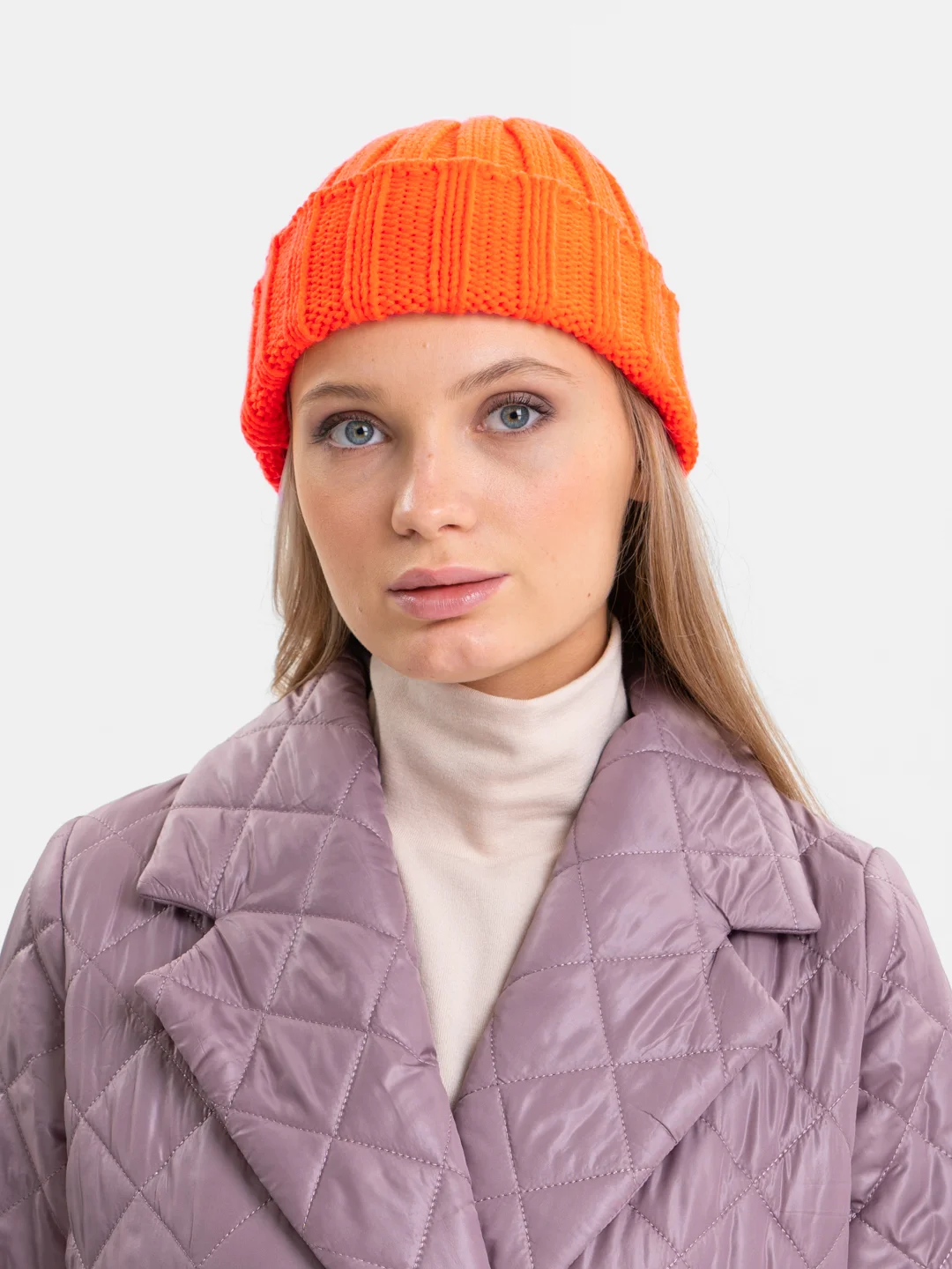 Оранжевый шапка бини QP Store, вязаная, демисезонная