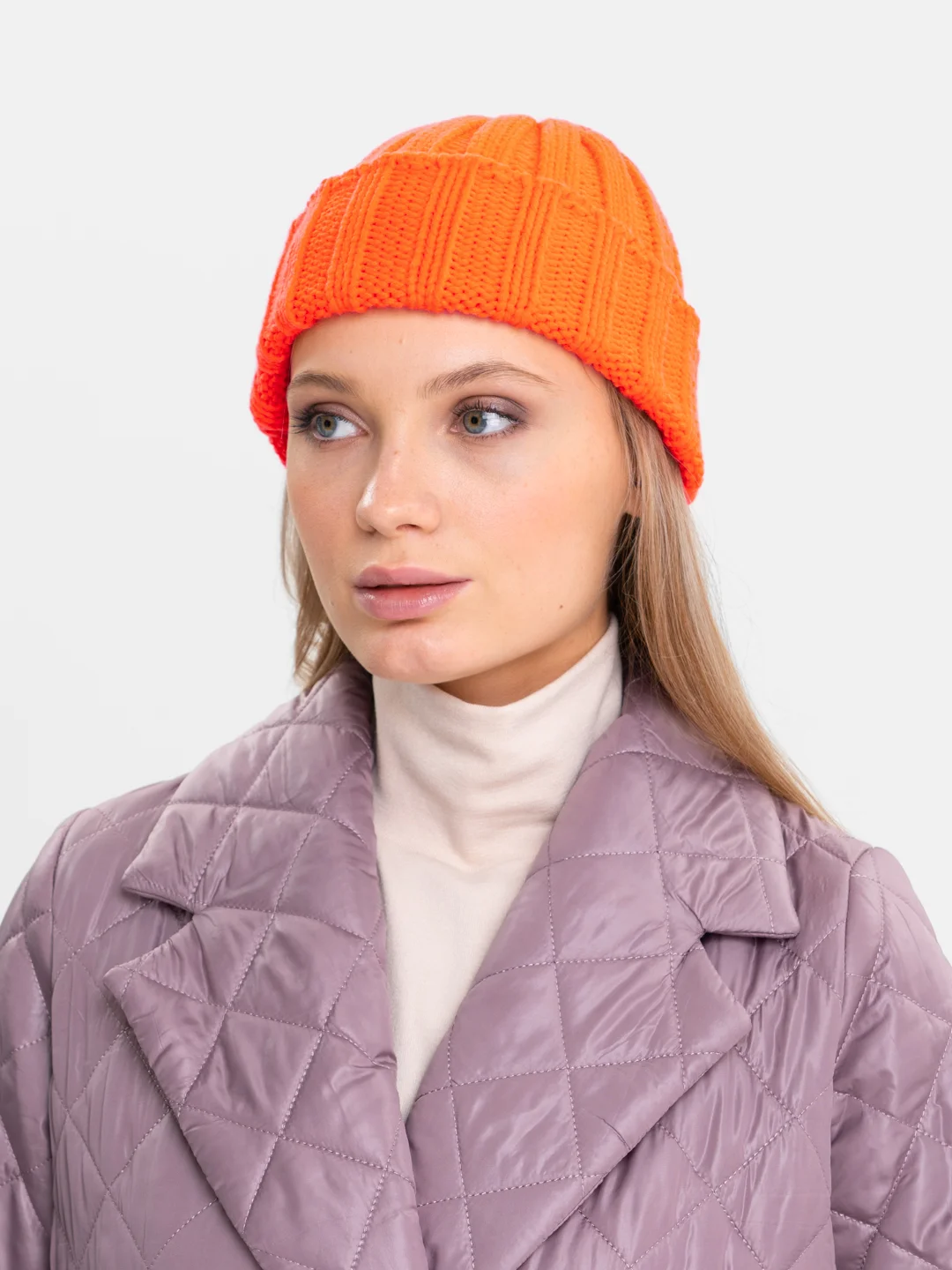 Оранжевый шапка бини QP Store, вязаная, демисезонная