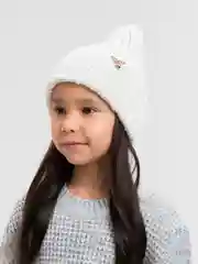 Белый детская вязаная шапка Kid, тыковка-луковка с отворотом для девочек
