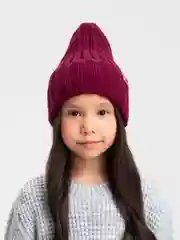 Бордовый детская вязаная шапка Kid, тыковка-луковка с отворотом для девочек